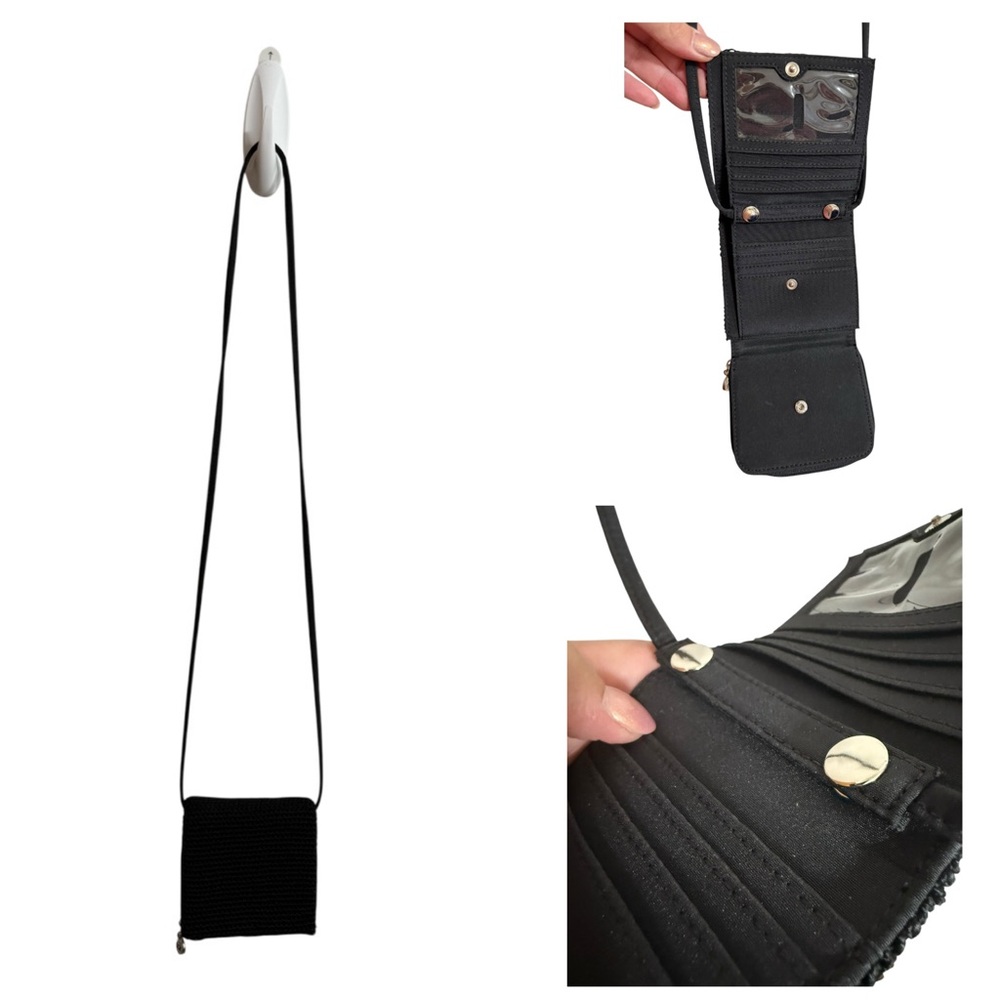 The Sak Crochet Knot Crossbody Trifold Wallet (with Removable Strap) Black